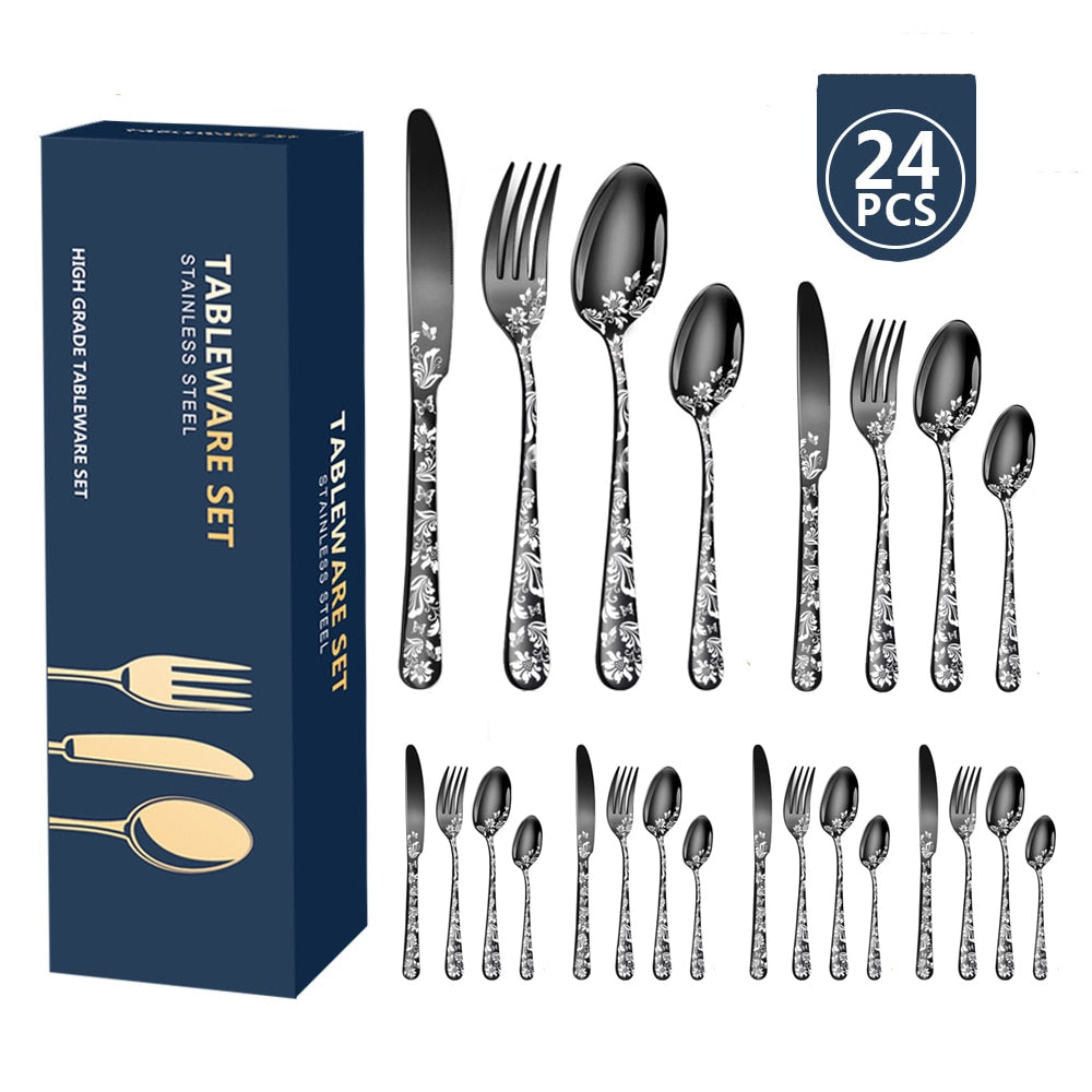 24 Pcs Patterned Stainless Steel Set
