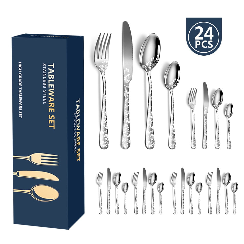 24 Pcs Patterned Stainless Steel Set